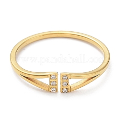 Bague ouverte triangulaire en acier inoxydable 304 avec placage ionique (IP) et zircone cubique&nbsp;RJEW-K224-09G