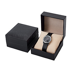 Scatole di imballaggio per orologi in carta nera con coperchio ribaltabile e cuscino all'interno&nbsp;CON-WH0816-018B