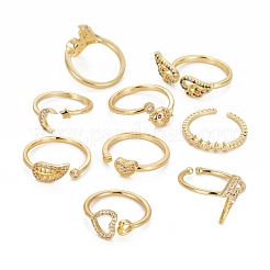 9 Stück 9 Stil Messing Micro Pave klar Kubisch Zirkonia Manschettenringe&nbsp;RJEW-LS0001-47G