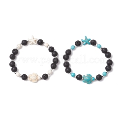 2 bracciale elastico in perline di turchese sintetico e pietra lavica naturale per uomo e donna&nbsp;BJEW-JB11824