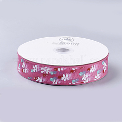 Rubans organza en polyester imprimé fleur&nbsp;ORIB-Q034-02
