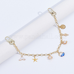 Ozean-Thema Legierung blau Emaille Seestern Muschel Form Charme Messing dekorative Ketten&nbsp;HJEW-ME00054