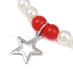 Pulseras elásticas con cuentas de perlas de plástico ABS y jade de Malasia natural teñido y redondo para mujer&nbsp;BJEW-JB11643-03
