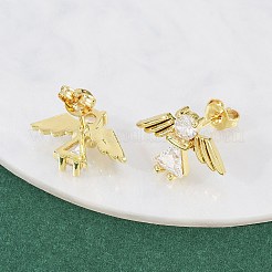 Boucles d'oreilles à tige en laiton avec micro pavé de zircons cubiques transparents&nbsp;EJEW-L101-03G