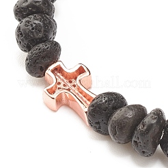 Bracciale elasticizzato con perline in pietra lavica naturale&nbsp;BJEW-JB08294-03
