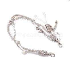 Cuerda de poliéster y elastano trenzada con dije de concha de cauri natural y humana&nbsp;AJEW-BA00173-03