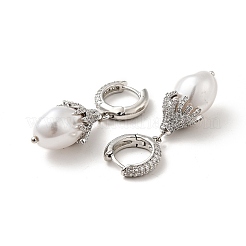 Pendientes colgantes de aro con perlas de imitación abs y circonita cúbica transparente&nbsp;EJEW-F288-02P