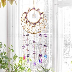 Natürliche Amethystsplitter & metallene Sonnen- und Mondfänger&nbsp;HJEW-F027-12