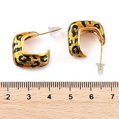 Orecchini a bottone in ottone e smalto con stampa leopardata per donna&nbsp;EJEW-U055-12A-G