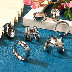 12 pieza de 6 tamaños de anillos de dedo ranurados de acero inoxidable 201&nbsp;STAS-TA0002-15P