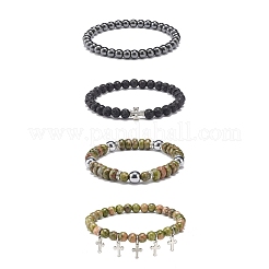 4 Uds. Juego de pulseras elásticas de unakita natural&nbsp;BJEW-JB08588