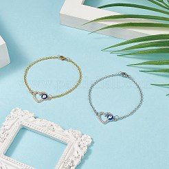 Set di 2 cuore di strass di cristallo a 2 colori con braccialetti a maglie malocchio&nbsp;BJEW-JB09166