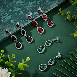3 paire de boucles d'oreilles pendantes en forme de larme en verre bicolore avec strass&nbsp;EJEW-AN0003-98