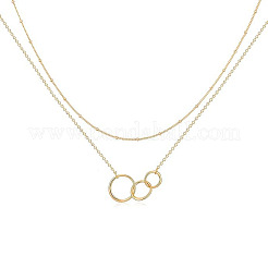Doppellagige Halsketten mit 3 Ring und Anhänger aus Legierung für Damen&nbsp;FS-WG29DD6-01