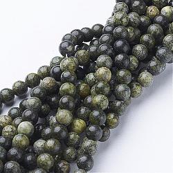 Edelstein Perlen Stränge, natürlicher Serpentin / grüner Stein, Runde, dunkelgrün, ca. 6 mm Durchmesser, Bohrung: 0.8 mm, ca. 65 Stk. / Stränge, 15~16 Zoll