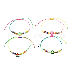 Bracelet cordon réglable pour femme adolescente, Bracelet fait main en pâte polymère et perles de rocaille en verre, couleur mixte, diamètre intérieur: 5/8 pouce (1.6 cm)