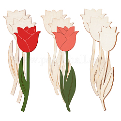 Nbeads 60pcs 3 style feuille de bois inachevé, découpes de fleurs en bois, forme rose, pour la Saint Valentin, cornsilk, 15.1~15.5x4.7~4.95x0.25 cm, 20 pièces / style
