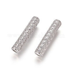 Perle di zirconi cubici trasparenti in micro pavè di ottone, placcato di lunga durata, perline tubo, platino, 30x6mm, Foro: 3.5 mm