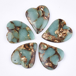 Pendenti di diaspro assemblati in bronzite naturale e syntheti aqua terra, cuore, turchese pallido, 39.5x35x6.5mm, Foro: 1.4 mm