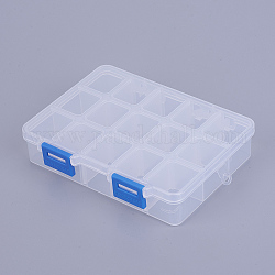 Organizador de almacenamiento de caja de plástico, Divisores ajustables, Rectángulo, azul dodger, 14x10.8x3 cm, compartimento: 3x2.5 cm, 15 compartimento / caja