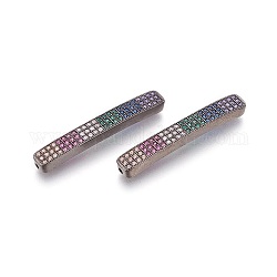 Messing Mikro ebnen Zirkonia Perlen, Bleifrei und cadmium frei, langlebig plattiert, Rechteck, Farbig, Metallgrau, 36x5x3 mm, Bohrung: 1 mm