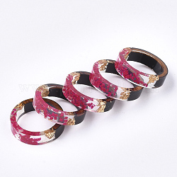 Resina epossidica e anelli in legno di ebano, con fiori secchi, lamina d'oro, rosa intenso, 16mm