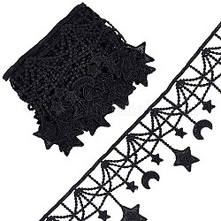 Ribete de encaje de poliéster luna estrella, Ropa y accesorios, para costura y decoración artesanal, negro, 4-1/4 pulgada (108 mm)
