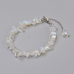 Opalite Chip Beads Anklets, with Glass Seed Beads, with Brass and Stainless Steel Findings, 8-1/2 inch(21.5cm)