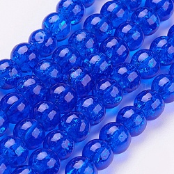 Chapelets de perles en verre craquelé peints à la bombe, ronde, bleu, 6mm, Trou: 1.3~1.6mm, Environ 133 pcs/chapelet, 31.4 pouce