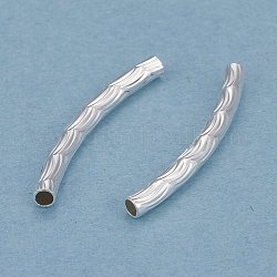 Brass Tube Beads, Long-Lasting Plated, Curved Beads, Textured Tube, 925 Sterling Silver Plated, 20x2mm, Hole: 1.2mm