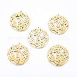 201 Stainless Steel Pendants, Hollow, Ring with Bird, Real 18K Gold Plated, 37x35x1mm, Hole: 1.4mm