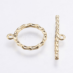 Brass Toggle Clasps, Ring, Long-Lasting Plated, Real 18K Gold Plated, Nickel Free, Ring: 18x15x2mm, Hole: 1mm and 11mm, Bar: about 24.5x5x2mm, hole: 1.5mm.