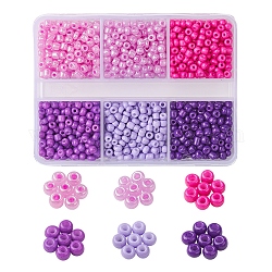 1068pcs perles de rocaille en verre 6 couleurs, ronde, ceylan et peinture de cuisson, violet, 3~3.5x2~3mm, Trou: 1~1.2mm, à propos 178pcs / couleur