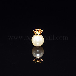 Imitation Pearl Pendant with Alloy Findings, Light Gold, Flower Pattern, 14mm