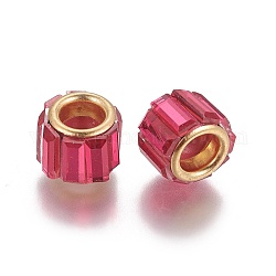 Perline europeo zirconi in ottone, perline con foro grande, colonna, oro, rosso viola medio, 10x8mm, Foro: 5 mm