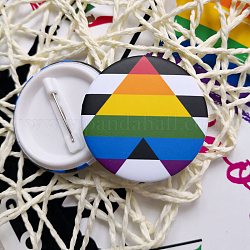Pin de esmalte redondo plano de la bandera del orgullo del arco iris, insignia de aleación para ropa de mochila, patrón del corazón, 44mm
