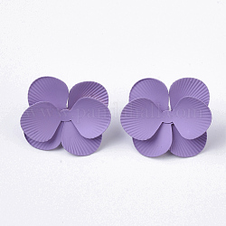 Supports de boucle d'oreille en fer peint en aérosol, avec dos de boucle d'oreille / poussoirs d'oreilles, fleur, support violet, 30x29~30x11mm, pin: 1 mm