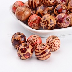 Round Printed Natural Wood Beads, Spacer Beads, for DIY Macrame Rosary Jewelry, Mixed Color, 16x15mm, Hole: 5mm