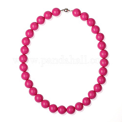 Fashion Beaded Necklaces, with Opaque Acrylic Beads, Brass Magnetic Clasps and Tiger Tail, Deep Pink, 505mm