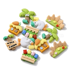 Opaque Resin Decoden Cabochons, Duck/Coconut Tree/Fense, Mixed Shapes, Mixed Color, 17~24x17~29x5mm