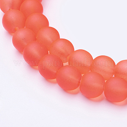 Fili di perline di vetro trasparente, smerigliato, tondo, arancio rosso, 8mm, Foro: 1~1.6 mm, circa 99pcs/filo, 31.4 pollice
