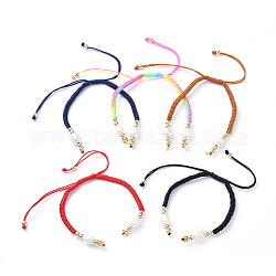 Création de bracelets de corde en nylon tressée, avec perles d'eau douce naturelles et accessoires en laiton, or, couleur mixte, 6-7/8 pouce (17.5 cm), 4mm