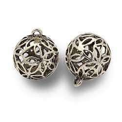 In lega di stile tibetano sfera rotonda cavi pendenti, argento antico, 30x25mm, Foro: 3 mm