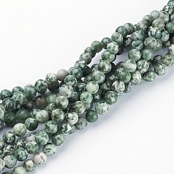 Edelstein Perlen Stränge, grüner Jaspis, Runde, ca. 6 mm Durchmesser, Bohrung: ca. 0.8 mm, 15~16 Zoll
