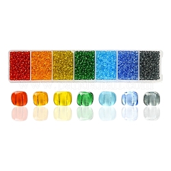 1400pcs 7 colores cuentas de semillas de vidrio, transparente, redondo, 8/0, color mezclado, 3mm, agujero: 1 mm, 200 unids / colores