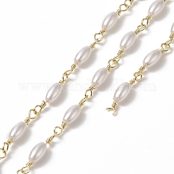 Handgefertigte ovale Perlenketten aus Kunststoffperlen, mit Gestellbeschichtung aus Messingzubehör, ungeschweißte, mit Kartenpapier, golden, 14~16x3 mm