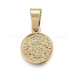 Chapado al vacío 304 colgantes de monedas de acero inoxidable, moneda hispan et ind rex, dorado, 14x11x2mm, agujero: 5x7 mm