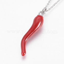 304 Stainless Steel Pendant  Necklaces, with Enamel, Pepper, Stainless Steel Color, 19.76 inch(50.2cm), 2mm
