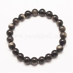 Grade aa natürlichen goldenen Glanz Obsidian Perlen Stretch Armbänder, 2-3/8 Zoll (59 mm)