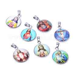 Jesus colgantes de cristal tema, con 201 fornituras de acero inoxidable, plano y redondo, color mezclado, 26.5x22x6.5mm, agujero: 6x4 mm